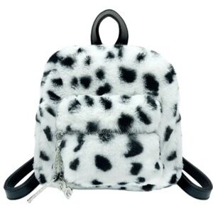 GILDA PARIS Dalmatian Print Faux Fur Mini Backpack with branded pendants NWT